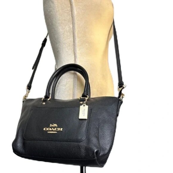Coach Mini Emma Black Leather Shoulder Bag Handbag Purse - Picture 4 of 17